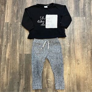 Zara Baby Black Shine Like The Starts Top And Gray Pants Set Size 2/3